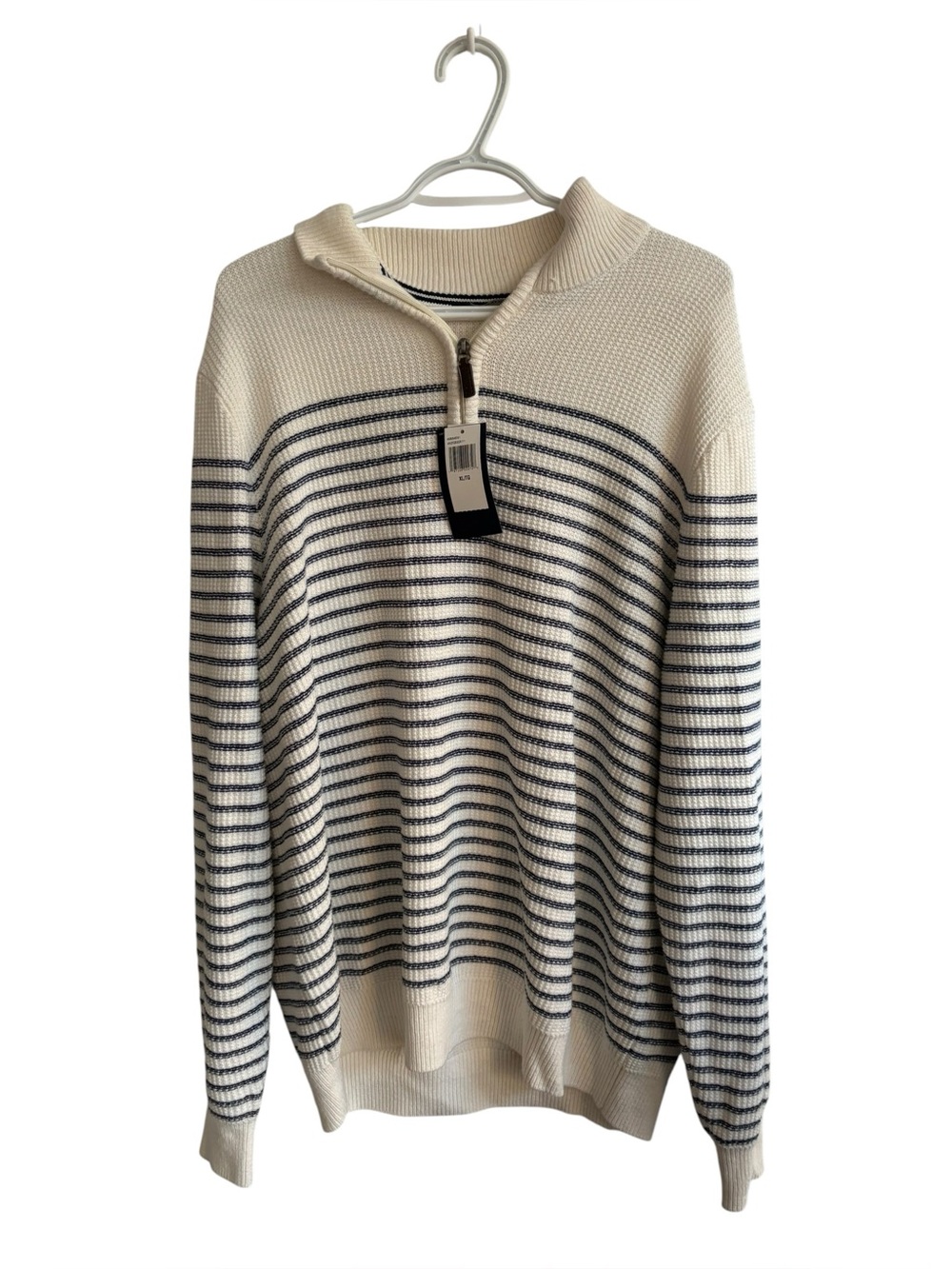 IZOD Men's quarter zip striped cotton blend  sweater new with tags Sz XL
